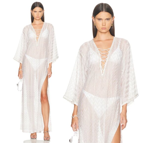Missoni Other - Missoni Swimsuit Cover-up Long Dress W/ Slit Sz 38 Sheer Lace Tie Front